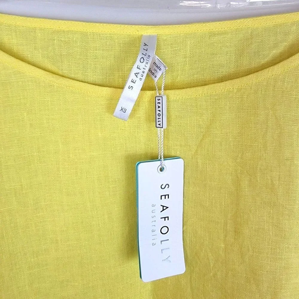 Seafolly Brightfolk Lime Light Cropped Oversized Flare Sleeves Linen Top Size XS